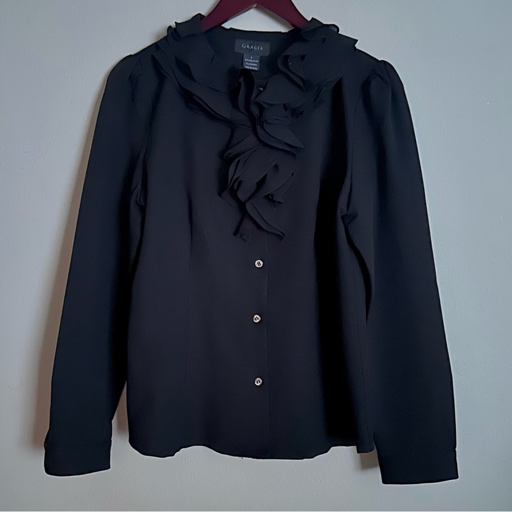 Gracia | Ruffle Neck Button Front Blouse | Size L